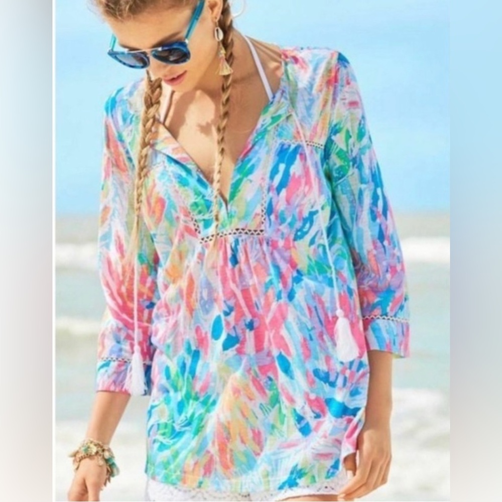 Lilly Pulitzer Tilda Tunic Top Sparkling Sands Lightweight Cotton Size M.